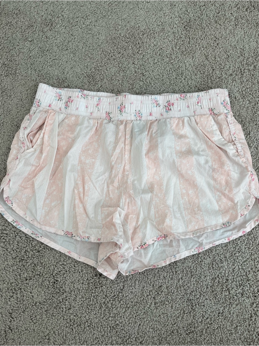 Rewash Pink & White Striped Pajama Shorts with Floral Trim